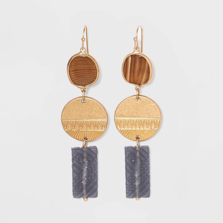 Semi-precious Natural Agate Drop Earrings - Universal Thread Brown