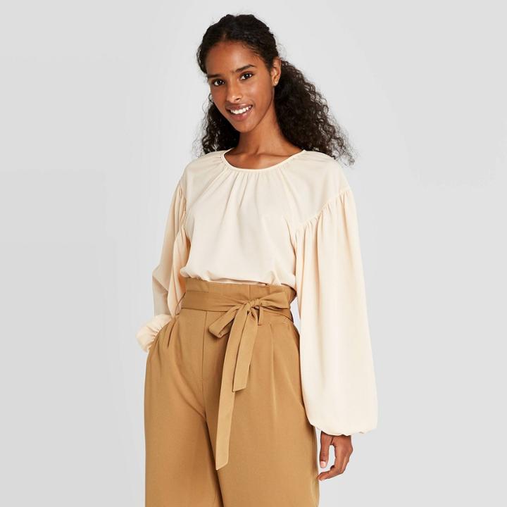 Women's Long Sleeve T-shirt - A New Day Cream