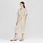 Women's Polka Dot Short Sleeve V-neck Wrap Midi Dress - Prologue Cream (ivory)