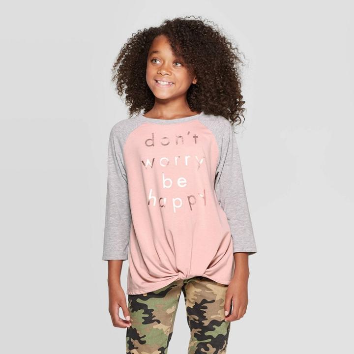Girls' Long Sleeve Twist Front Color Block Raglan T-shirt - Art Class Pink M, Girl's,