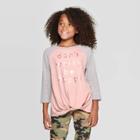 Girls' Long Sleeve Twist Front Color Block Raglan T-shirt - Art Class Pink M, Girl's,