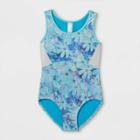 Girls' Floral Foil Gymnastics Leotard - Cat & Jack Aqua