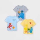 Toddler Boys' 3pc Sesame Street Short Sleeve Graphic T-shirt - 12m, Blue/blue/gray