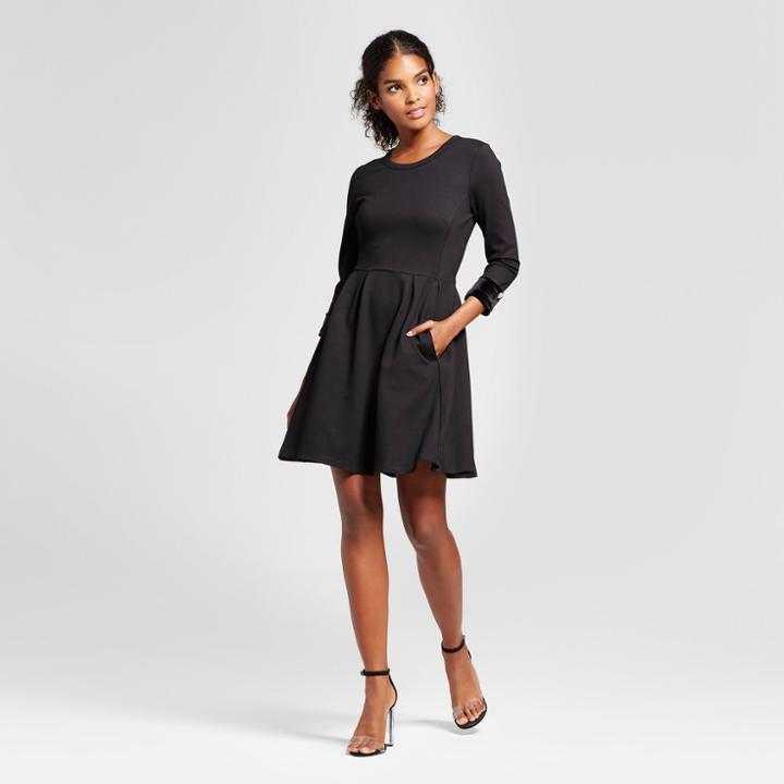 Women's Velvet Cuff Fit & Flare Dress - K By Kersh Black
