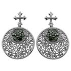 Prime Art & Jewel Gun Metal Colored Sterling Silver Genuine Black Spinel Celtic Cross Earrings, Girl's, Dark
