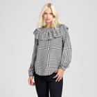 Women's Long Sleeve Ruffle Gingham Top - Alison Andrews Black/white M,