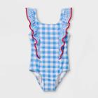 Girls' Gingham Ruffle-front One Piece Swimsuit - Cat & Jack Blue