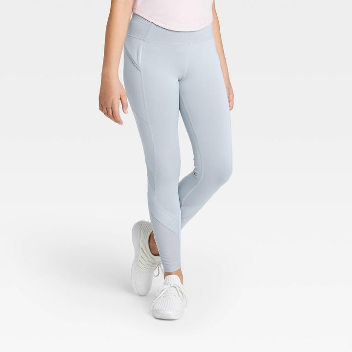 Girls' Mesh Pieced Side Pocket Leggings - All In Motion Gray