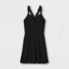 Girls' Cinch Front Ruffle Strap Tank Dress - Art Class Black