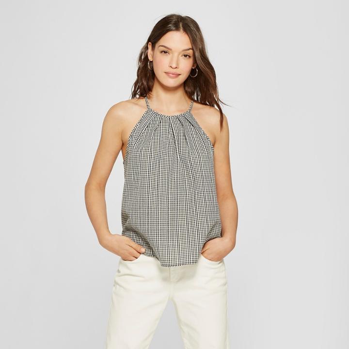 Women's Gingham High Neck Tank - Universal Thread Black