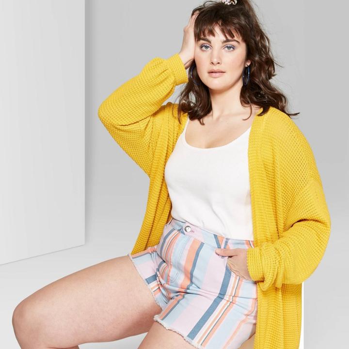 Women's Plus Size Striped High-rise Jean Shorts - Wild Fable Violet