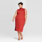 Women's Plus Size Sleeveless Turtleneck Rib Knit Dress - A New Day Red