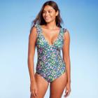 Women's Ruffle Shoulder Ruched High Coverage One Piece Swimsuit - Kona Sol Multi Xs,