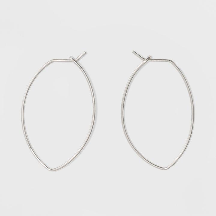 Silver Plated Open Wire Oval Shape Hoop Earrings - A New Day
