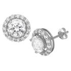 Tiara 6mm Round-cut White Sapphire Halo Earrings In Sterling