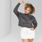 Women's Plus Size Cropped Mock Neck Fleece Pullover - Wild Fable Charcoal