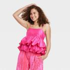 Women's Tiered Taffeta Tank Top - A New Day Pink