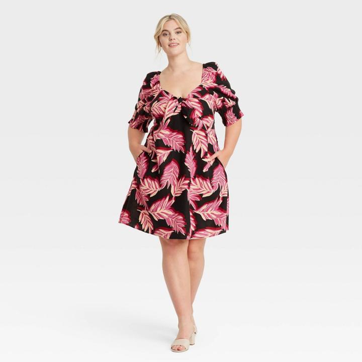 Women's Plus Size Puff Elbow Sleeve Dress - Who What Wear Black