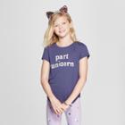 Grayson Social Girls' 'part Unicorn' Short Sleeve T-shirt - Navy