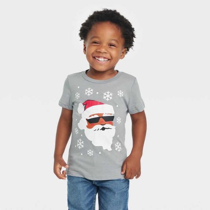 Toddler Boys' Well Worn Multicultural Santa Printed T-shirt - Gray