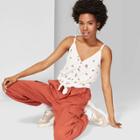 Target Women's Floral Print V-neck Pointelle Tank Top - Wild Fable Ivory
