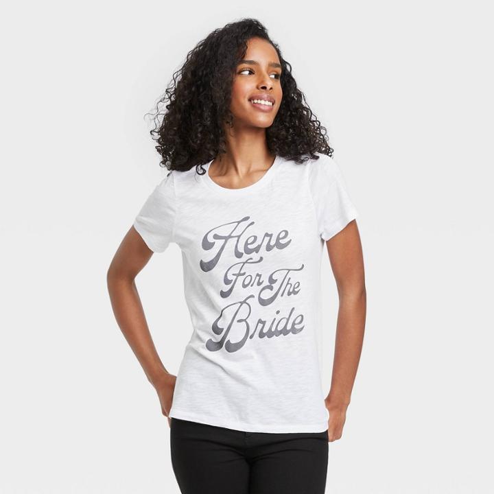 Grayson Threads Women's Here For The Bride Short Sleeve Graphic T-shirt - White