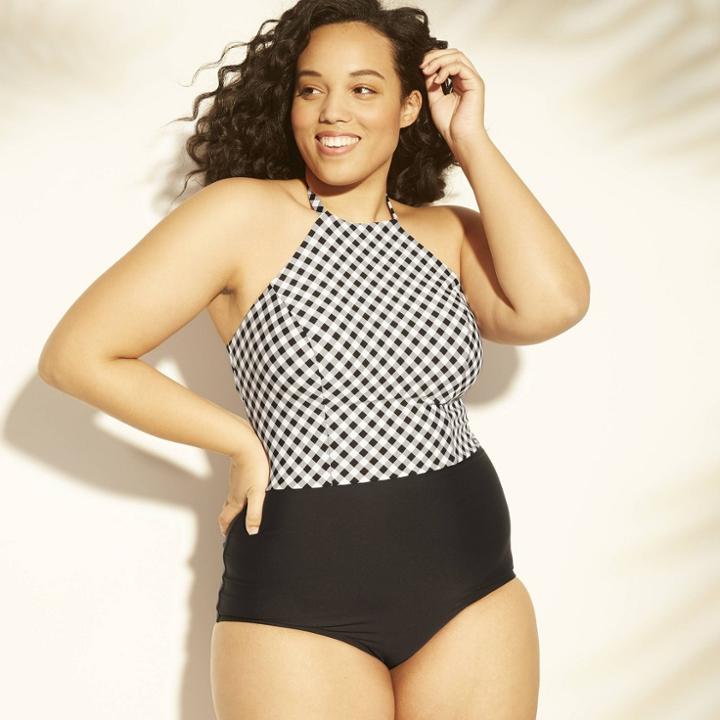 Women's High Neck One Piece Swimsuit - Sea Angel Gingham