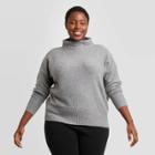 Women's Plus Size Mock Turtleneck Pullover Sweater - Ava & Viv Gray X