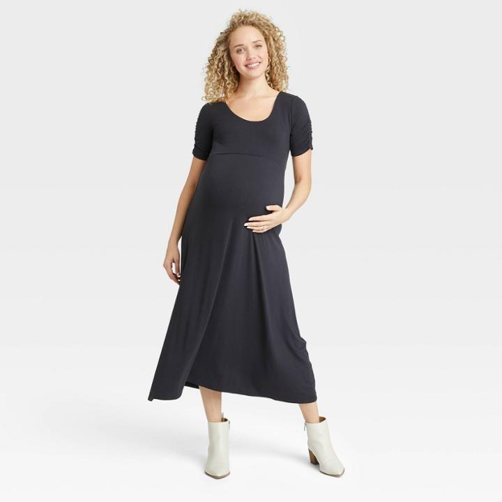 The Nines By Hatch Short Sleeve Shirred Jersey Maternity Dress Black