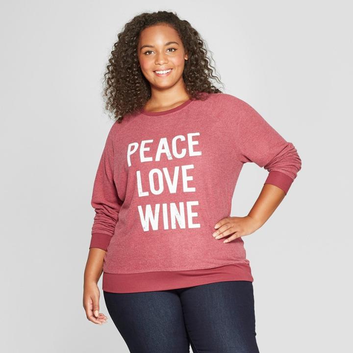 Women's Plus Size Peace Love Wine Graphic Sweatshirt - Grayson Threads Wine