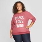 Women's Plus Size Peace Love Wine Graphic Sweatshirt - Grayson Threads Wine