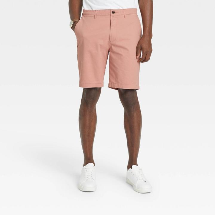Men's 9 Linden Flat Front Shorts - Goodfellow & Co Coral Pink