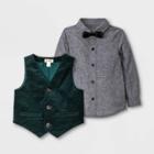 Toddler Boys' 3pc Chambray Long Sleeve Button-down Shirt With Bowtie And Vest Set - Cat & Jack Gray/green