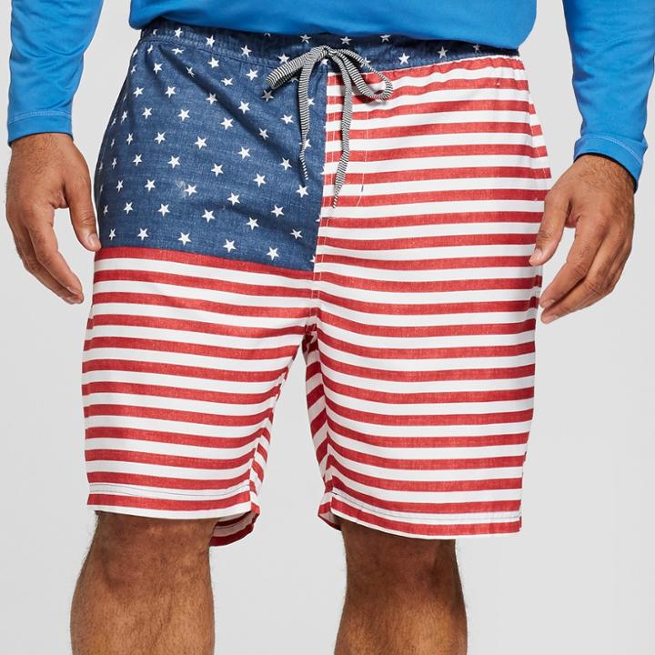 Men's Big & Tall Striped 7.5 Thirteenth Elastic Waist Board Shorts - Goodfellow & Co