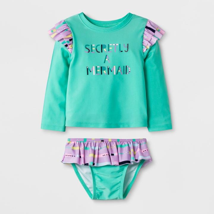 Baby Girls' Long Sleeve 2pc Rash Guard Set - Cat & Jack Turquoise