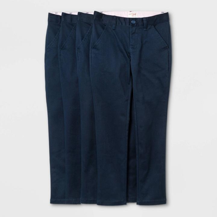 Girls' 4pk Flat Front Stretch Uniform Skinny Pants - Cat & Jack Blue