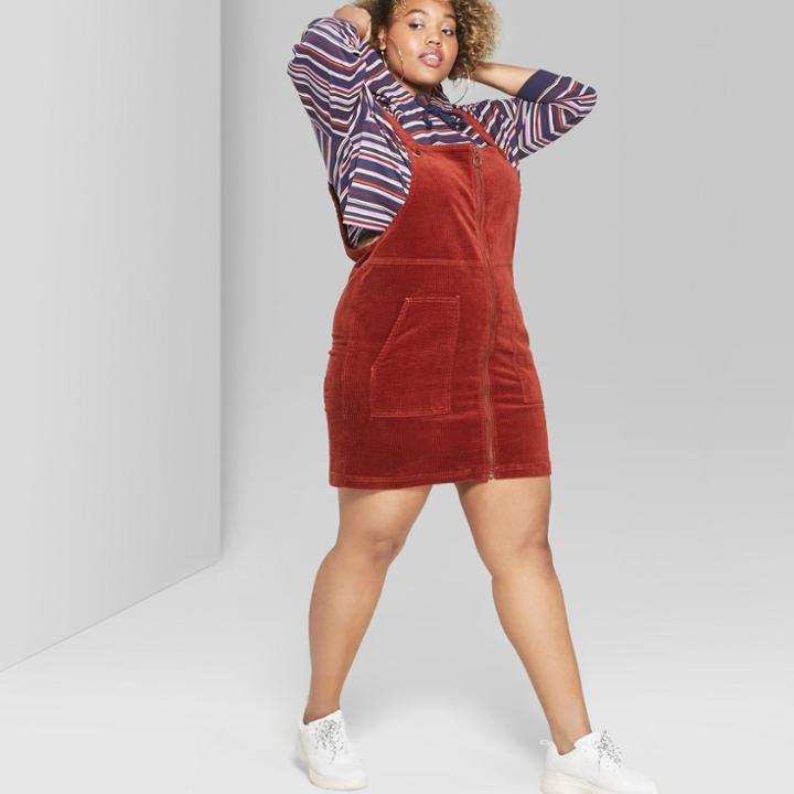 Women's Plus Size Cord Zip Front Pinafore - Wild Fable