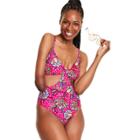 Women's Floral Print Front Cutout One Piece Swimsuit - Tabitha Brown For Target Pink Xxs