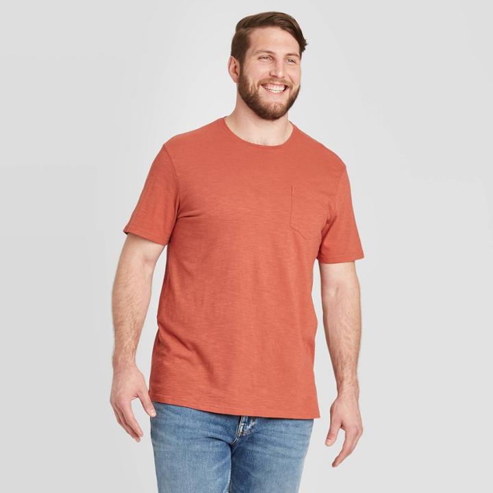 Men's Tall Standard Fit Short Sleeve Pocket Crew Neck T-shirt - Goodfellow & Co Rust Red Mt,