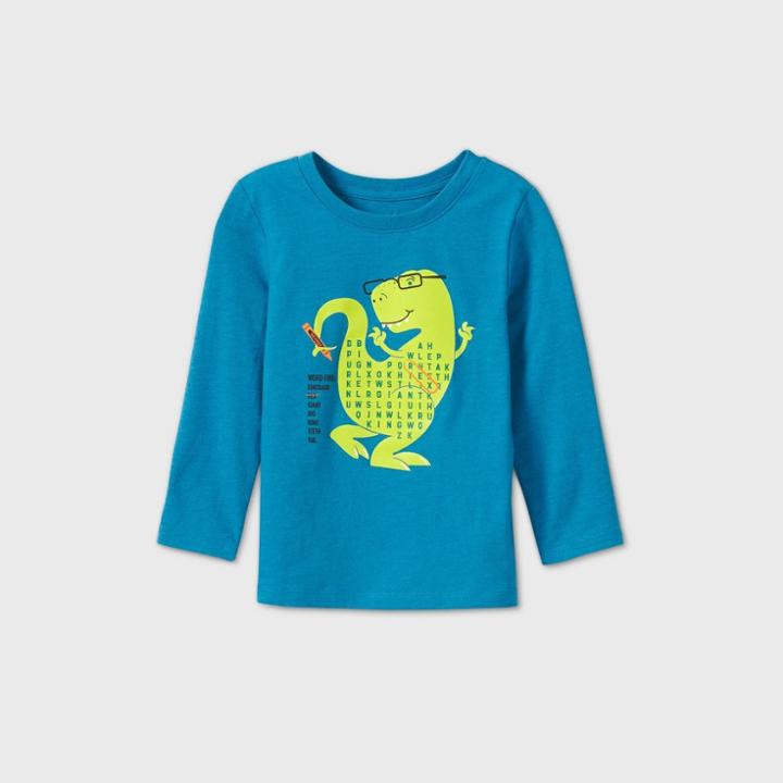 Toddler Boys' Long Sleeve Dino Crossword Graphic T-shirt - Cat & Jack Turquoise