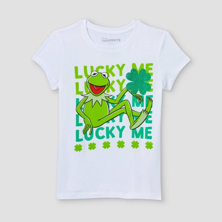 Girls' The Muppets Kermit The Frog Lucky Me Short Sleeve Graphic T-shirt - White