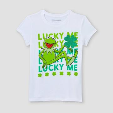 Girls' The Muppets Kermit The Frog Lucky Me Short Sleeve Graphic T-shirt - White