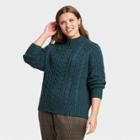 Women's Plus Size Cable Turtleneck Pullover Sweater - A New Day Teal