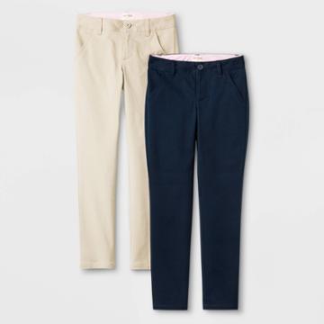 Girls' 2pc Skinny Twill Uniform Chino Pants - Cat & Jack Pita Bread And Fighter Pilot Blue