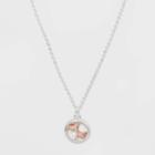 No Brand Double Butterfly Crystal Two Tone Necklace - Silver, Women's, Pink