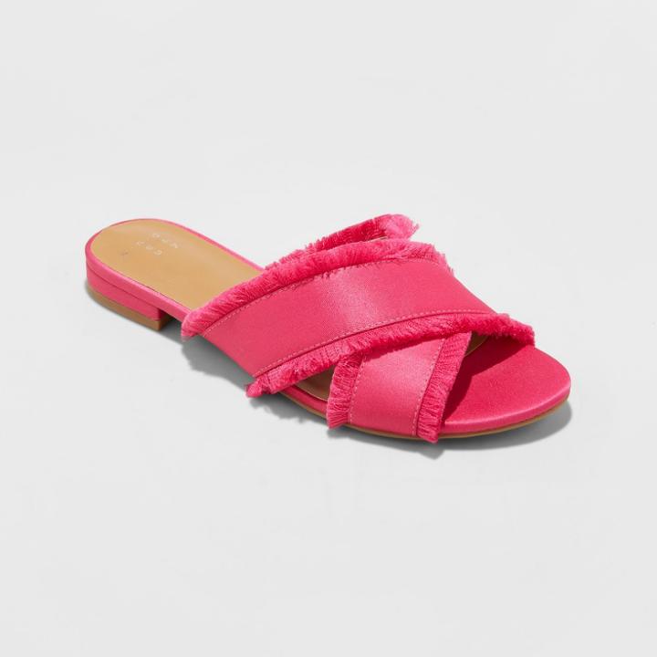 Women's Sephorie Satin Frayed Crossband Slide Sandals - A New Day Fuchsia (pink)