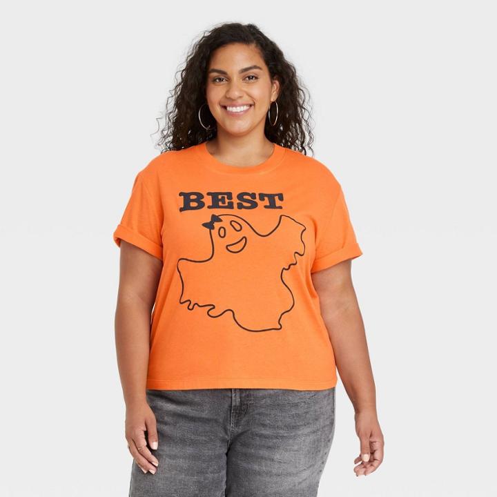33 Revolutions Women's Plus Size Halloween Best Boos Costume Short Sleeve Graphic T-shirt - Orange