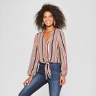 Women's Striped Long Sleeve Button Front Top - Soul Cake (juniors') Wine