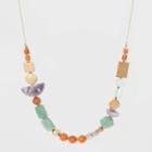 Semi-precious Red Aventurine And Lilac Jade With Worn Gold Necklace - Universal Thread Red/lilac/jade, Red/purple/green