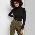 Women's Long Sleeve Mock Turtleneck Ribbed T-shirt - Wild Fable Black